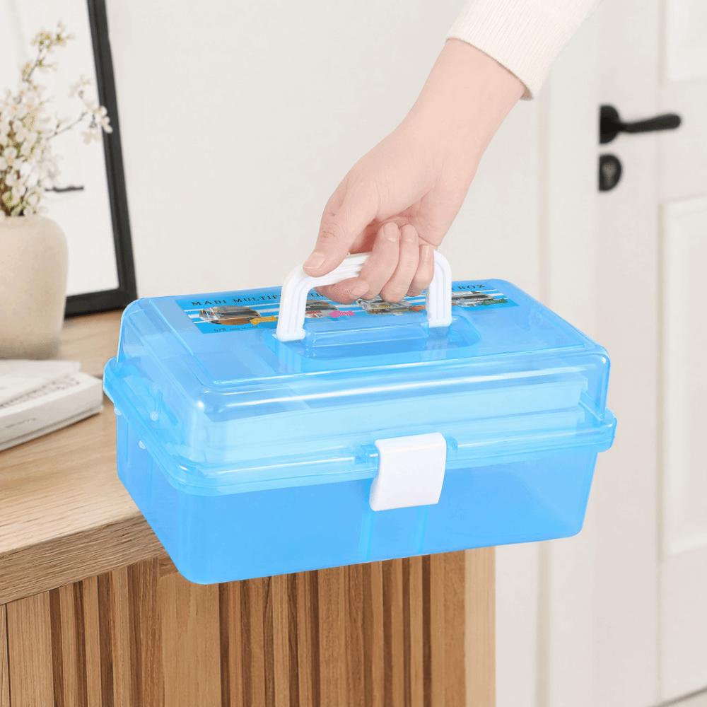 With Handle Buckle Nail Art Storage Box Blue Color Craft Storage Case For Brushes Paints Stamps