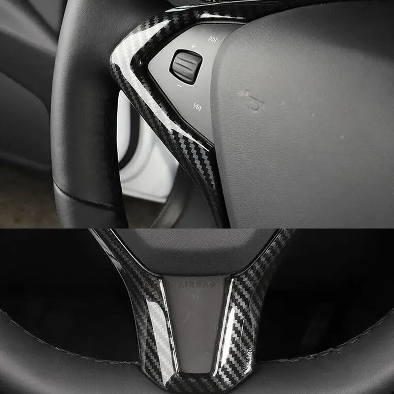 For Tesla Model X and Model S 2016- ABS Carbon Fiber Style Inner Car Steering Wheel Panel Cover Trim Frame Decor Silver ABS