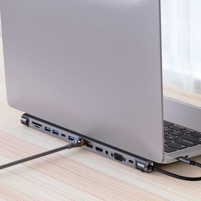 Adaptér usb-c na duální hdmi 4k, vga s portem usb 3.0, pd 100w, ethernet, čtečka karet sd-tf, hub 12 v 1 pro macbook