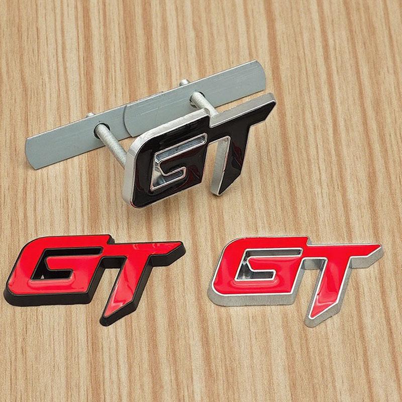 Qtxgl4 1PC 3d Metal Red Black Letters GT Logo Car Front Grille Badge Emblem for Auto GT Decal Accessories