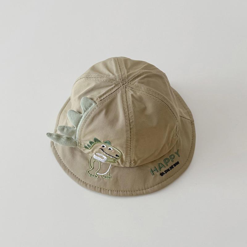 Chapeau de soleil d'été en coton fin pour bébé, motif dinosaure, broderie de lettres, style pêcheur