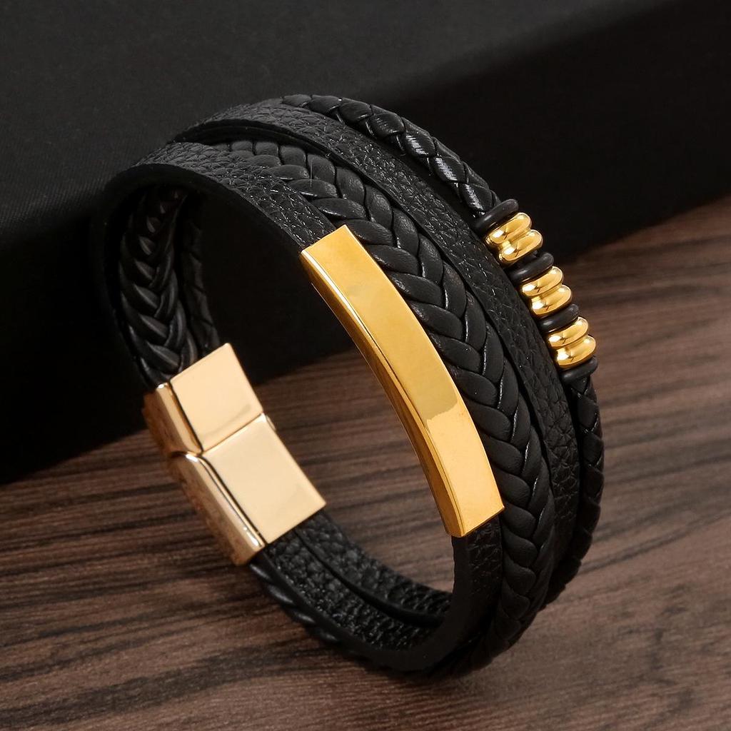 Men's Magnetic Buckle Multi-Layer Leather Bracelet: Simple Handmade European & American Fashion