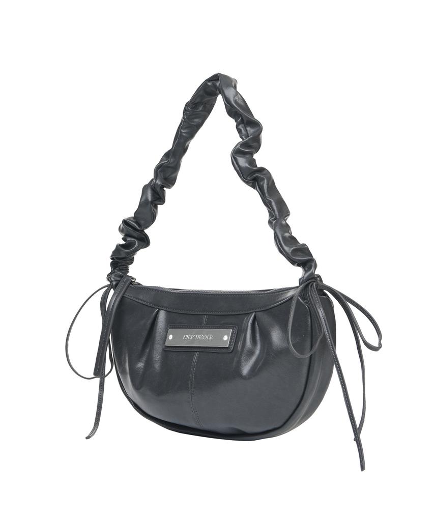 Nick&Nicole Crystal Shirring Ribbon Round Bag_Charcoal