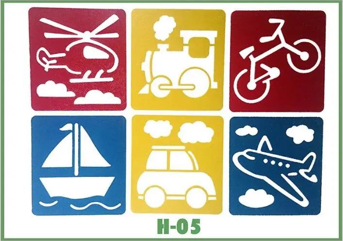

6PCS Hollow Out Painting Template DIY Accessories Plastic Cartoon Animal Vegetable Transportation Drawing Painting Tools TMZ