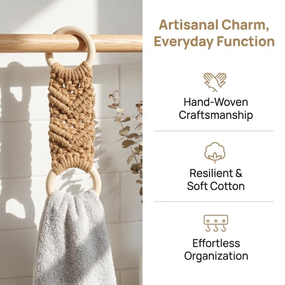 3 PCS White Grey Brown Macrame Towel Holder Hanging Towel Holder  Kitchen Bathroom Laundry Room