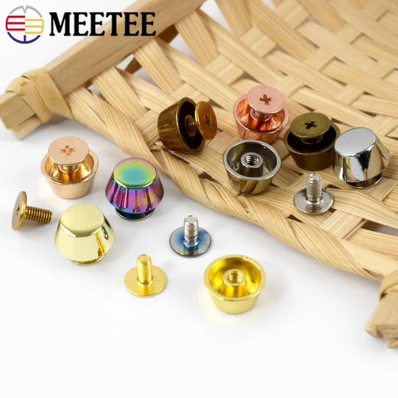 5/10/20Pcs Meetee Metal Nails Buckle Handbag Bottom Protecting Feet Bucket Shape Flat Studs Screw Rivets Bag Leather Accessories