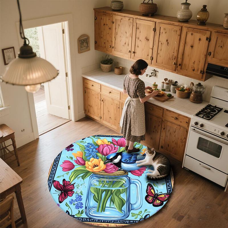 Blue Bird,Round Area Rug,Carpet Rug for Living Room Bedroom Sofa Playroom Decor,Non-slip Floor Mat