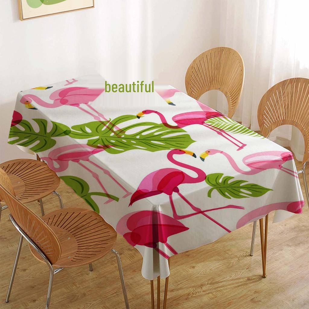 Tropical Flamingo Rectangular Polyester Tablecloth for Dining and Coffee Tables