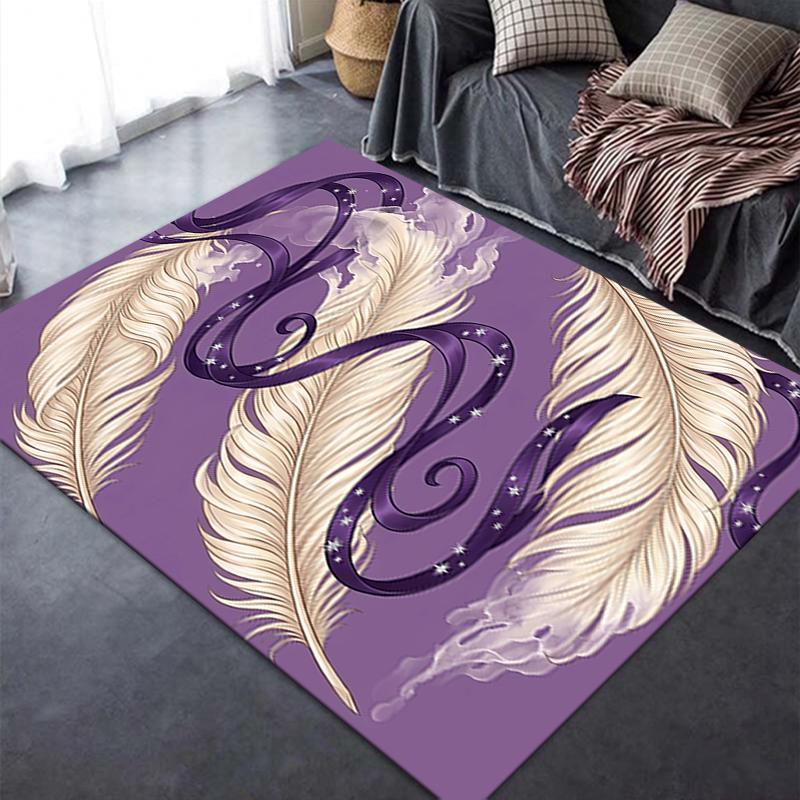 2025 New Purple feathers Carpet Rug for Living Room Bedroom Home Sofa Decoration,Kids play Non-slip Floor Mat