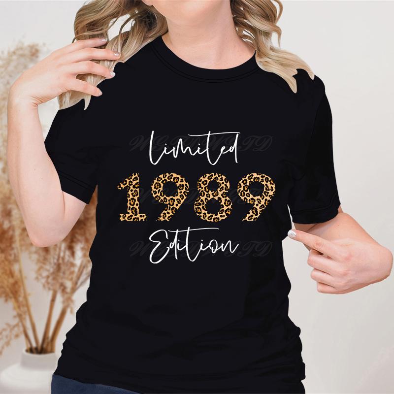 

Женские футболки Leopard 1982 Limited Edition Graphic Tee Женская футболка с круглым вырезом в подарок на день рождения 1980–1989 Leopard Vintage T Shirts 3XL