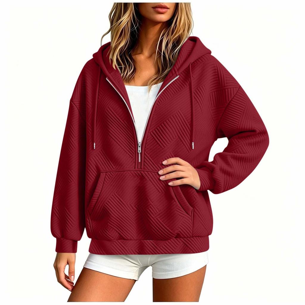 Women's Casual Loose Fit Hooded Zip-Up Sweatshirt