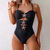 Solid Color One-piece Swimsuit Female Feel Tight Hollow Metal Five-star Women's