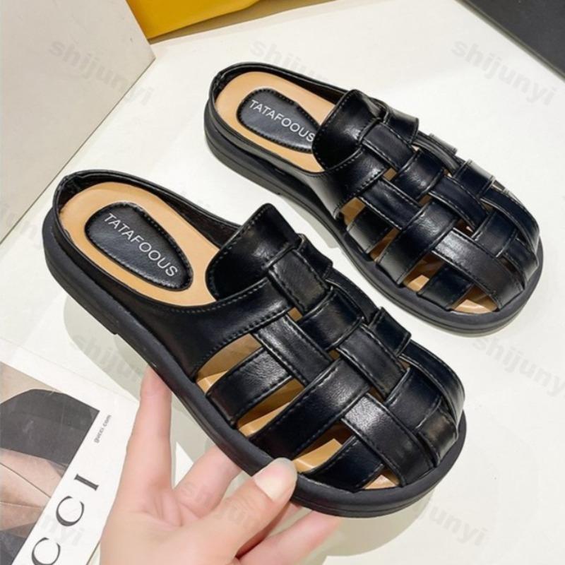 Fashion Women's Slippers Summer Closed Toe Woven Hollow Out Mules Shoes Retro Outdoor Comfortable Soft-soled Sandals Sandalias De Mujer