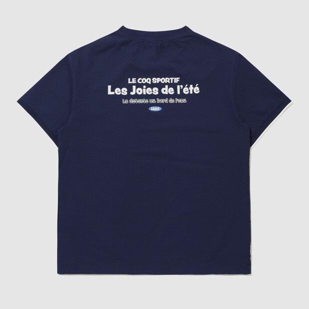 LECOQ Unisex Seersucker Loose Fit Short Sleeve Piste - Navy Qr223Lwt61 (A Type)