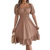 Summer Short Sleeve Square Collar Women Dress New Fashion Elegant Loose Casual Casual A-line Party Dresses Pleated Female Office Ruffled Clothing