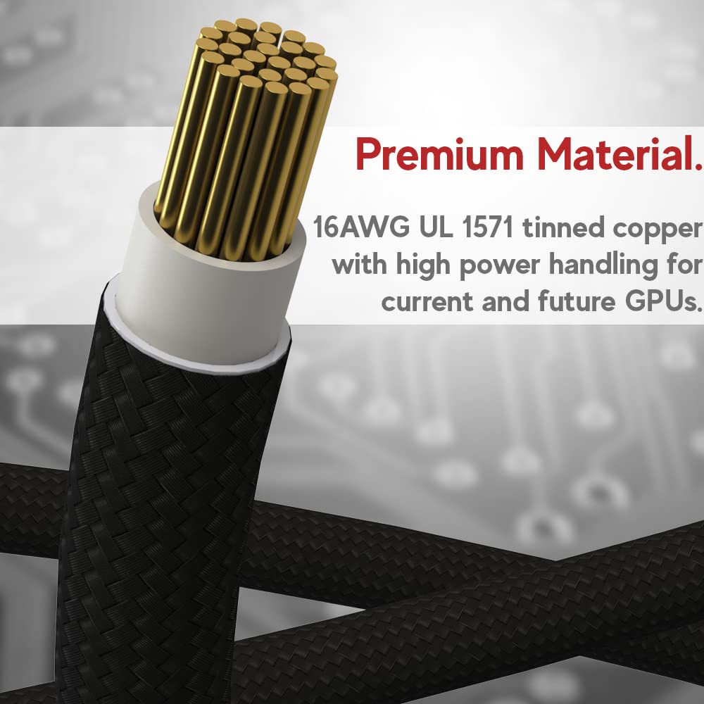 LINKUP AVA 600W PCIe 12VHPWR 16pin AWG16 High Current Power Supply Unit Cable 70cm Compatible with All RTX 3000 FE Graphic Boards - 5.0 (12+4) -