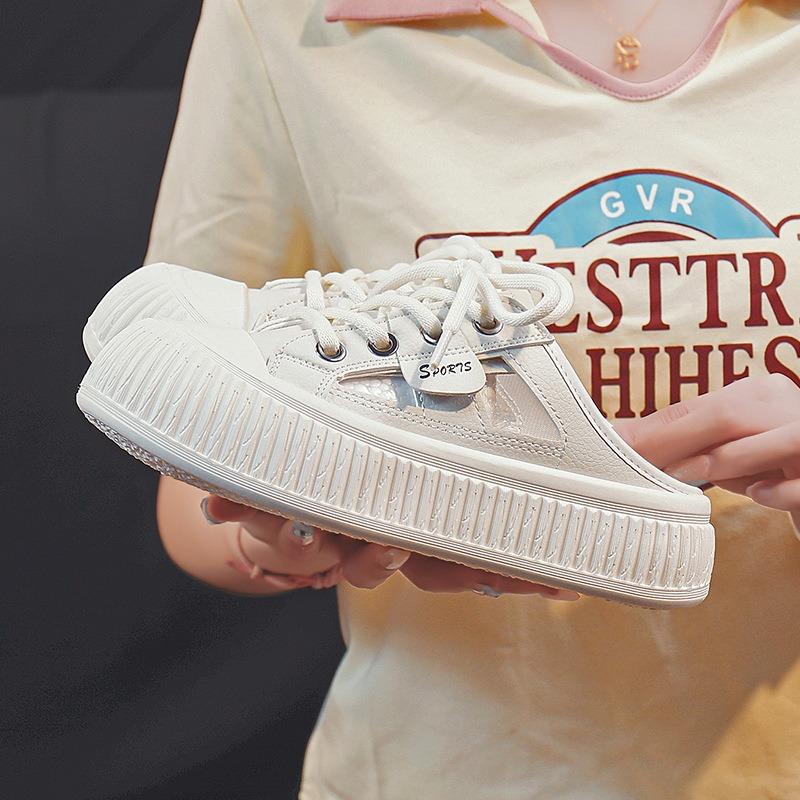 Baotou half slippers women's summer new outer wear hollowed out one pedal platform white shoes lazy sandals
