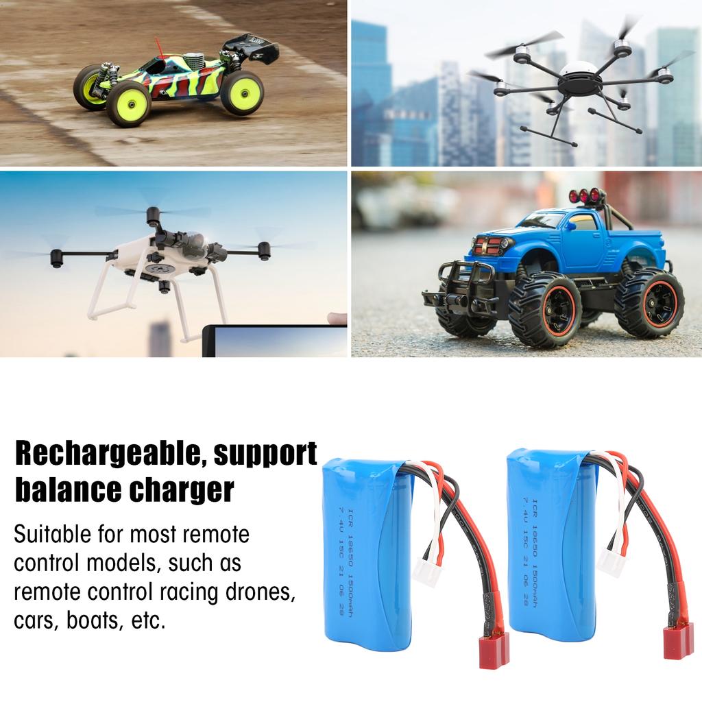 7.4V 1500mAh 15C Lipo Battery with Charging Cable Rechargeable Lithium Battery for RC Car Boat