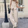 Damen Sommer 2-teilige Outfits Ärmellose Knopfleiste Weste Weite Hosen Sets Lässiges Business Arbeits-Kombinationsset