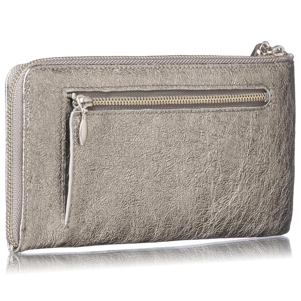 FRANCK ROSSINI Women's Metal Crush Leather Wallet with L-Shaped Zipper, Lightweight and Easy to Use, Perfect as a Gift. Boxed in Silver.