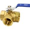 Brass Three-way Ball Valve, 1" DN25 Tap T-Type Female Thread Full Port for Water, Oil and Steam, 1 Inch