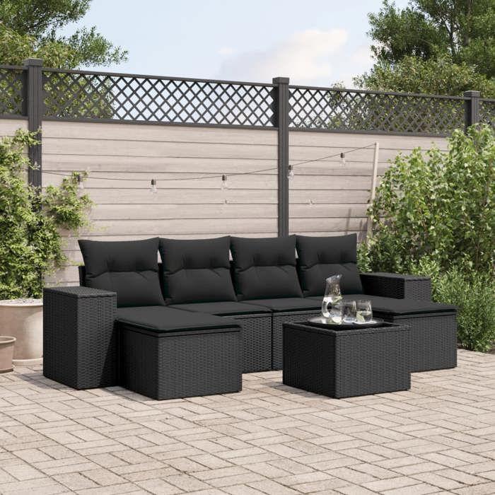 VidaXL Salon de Jardin avec Coussins 7 pcs, Canapés de Terrasse, Ensemble de Meubles de Patio, Mobilier d'Extérieur, Noir 3255262
