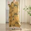 Colorful Vacation Style Travel V-neck Retro Long Skirt Cotton Linen Dress