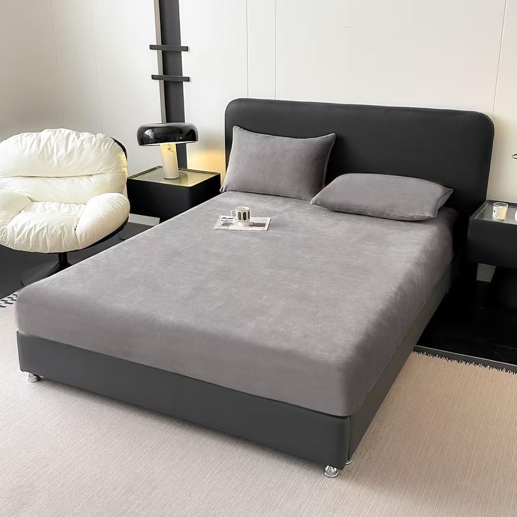 Winter Warm Coral Fleece Fitted Sheet Elastic Mattress Cover Couple Thick Bed Linens Luxury Double Bed King Size 150x200