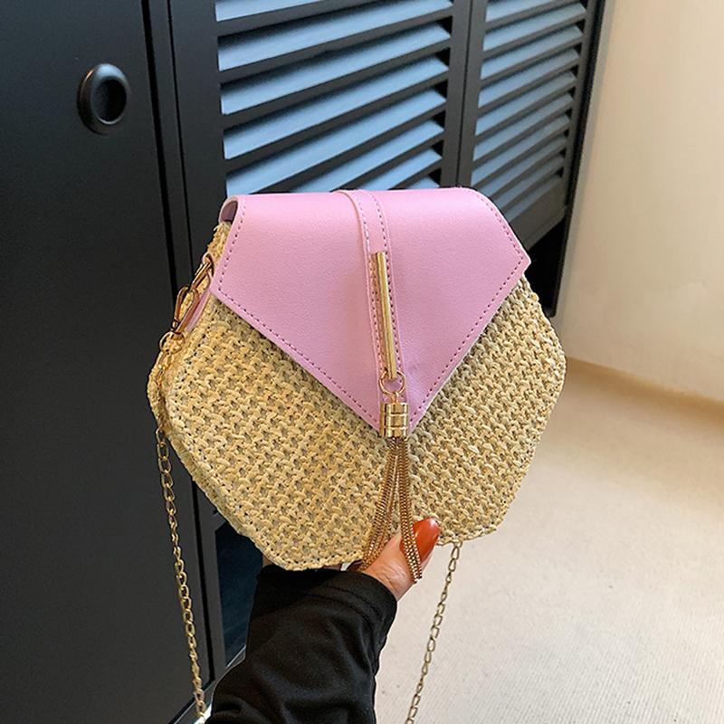 Small Straw Women Bag Ladies Chain Shoulder Bags Handmade Beach Crossbody Bags Kniting Purse