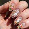 24 Pieces Almond Artificial Nail With Flower and Rabbit Glossy Press On Nail Full Cover Stick On Nail for Women Girls