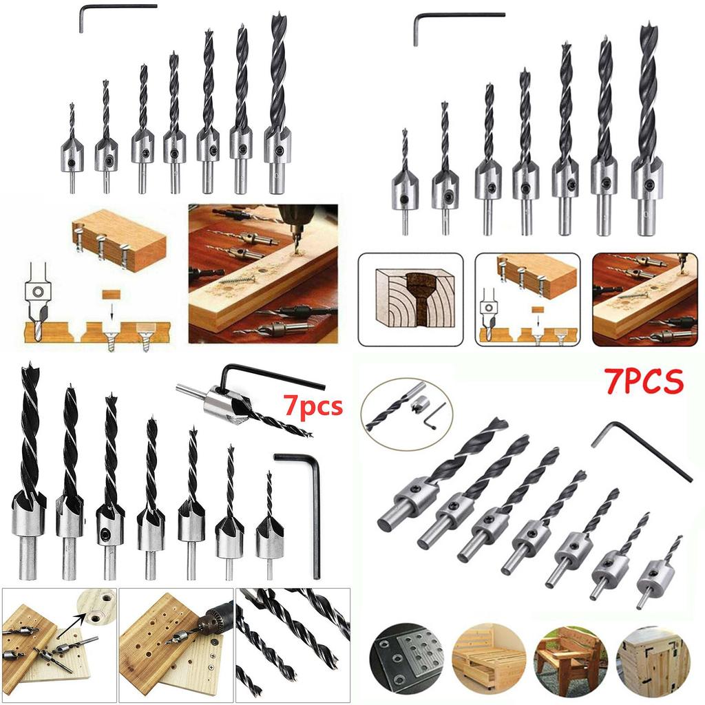 High Carbon Steel 7 Pcs Wood Chamfer Countersink Drill Bit Set For Accurate Woodworking