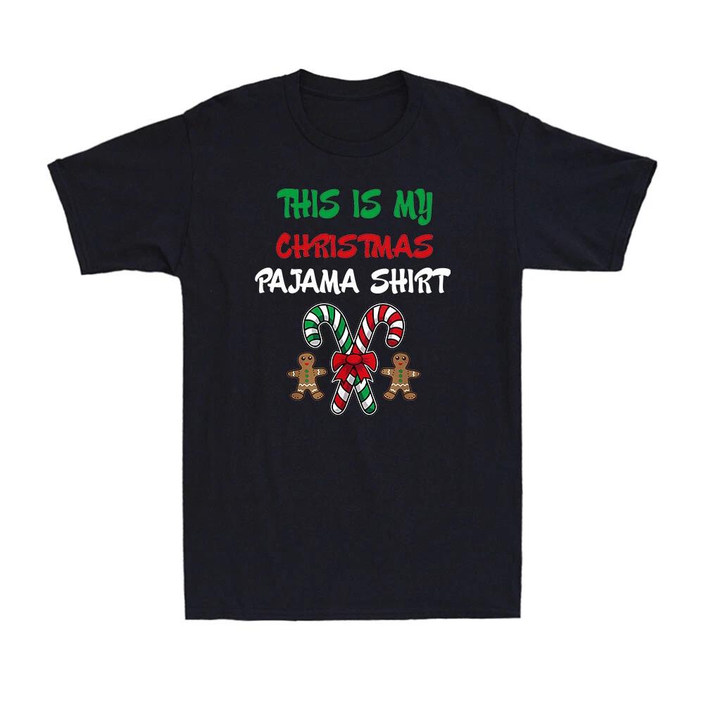 This Is My Christmas Pajama Shirt Candy Cane Santa Claus Men s Black T-Shirt XS