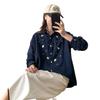 2025 Autumn/Winter Retro Brushed Print Cardigan Long Sleeve Lapel Shirt Women's Slim Top