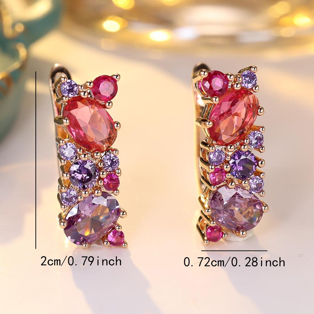 Vintage Rose Red Purple Zircon Earrings for Women Gold Color Ethnic Wedding Party Daily Accessories Jewelry