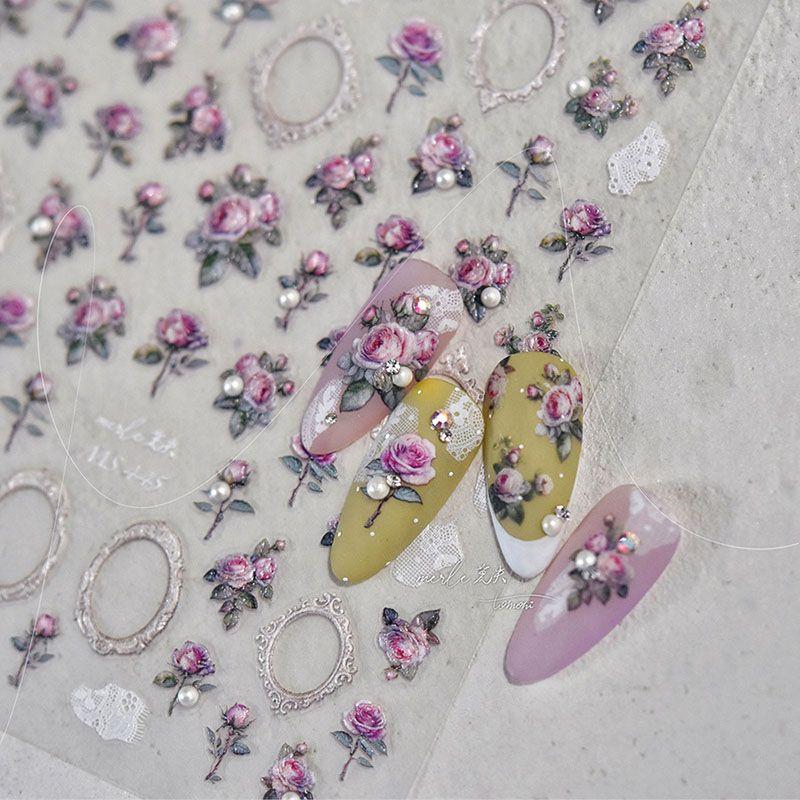 

Bright Crystal Shell Light Rose Picture Frame Nail Art Sticker Tomoni Embossed Adhesive 5D Nail Sticker Nail Ornament Rose Frame 445((Crystal Drill))