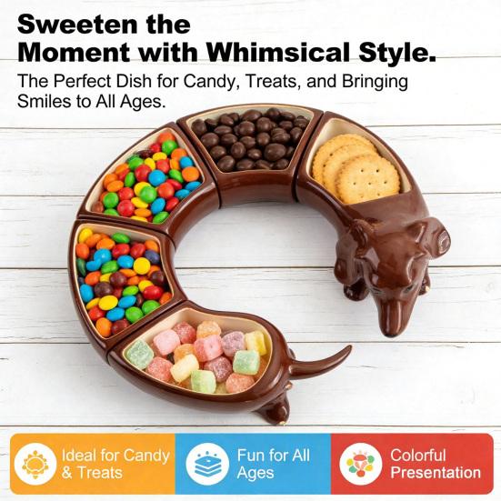 Bandeja de Aperitivos Dividida Vintage Dachshund 5 Compartimentos Bandeja para Servir Resina Plato para Snacks para Queso Frutos Secos Frutas Regalo Decorativo para Amantes de los Perros Anfitriones