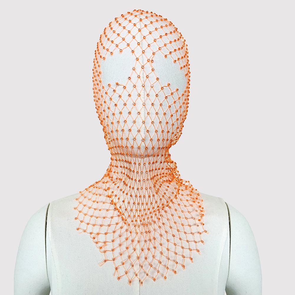 Rhinestone Fishnet Headscarf & Diamond Mask - Trendy Holiday Party Hat & Fashion Statement.