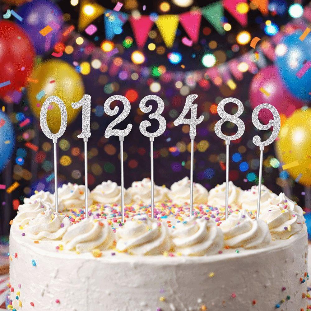 Glitter Cake Plugin Set Shining Birthday Candle Holder Fashion Number Cake Topper  Birthday Parties