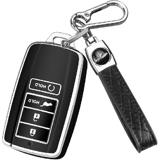 QBUC Key Fob Cover for Acura MDX 2014-, for Acura RDX 2015-, Soft Key Shells Case with Keychain for ILX RLX TLX 2015- Car Accessories(4