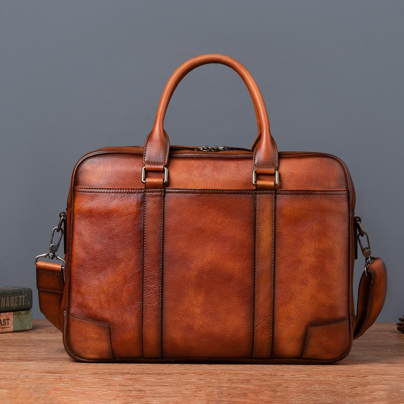 Multi Layer Official Document, Baotou Layer, Tree Height, Vegetable Tanned Cowhide, Retro Casual Briefcase