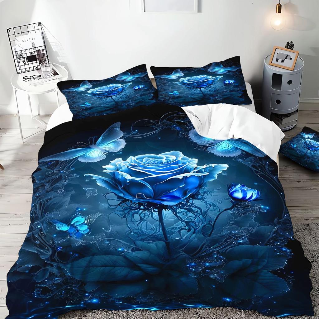3D Red Rose Water Drop Duvet Cover Set Dark Floral Print Bedding Quilt Cover With Pillowcases Single Full Queen King Bedroom