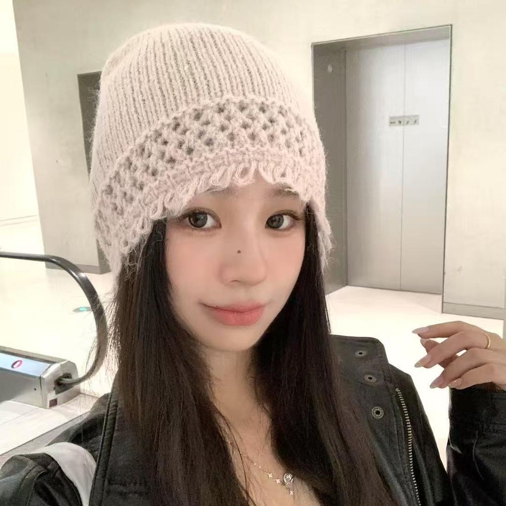 New Fashionable Tassel Edged Knitted Hat for Women  Versatile Face Showing Small Woolen Cold Hat  Korean Style Trendy Hat