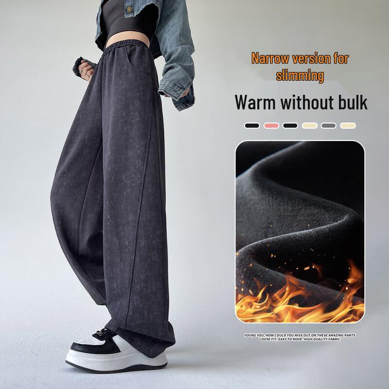 

Women s Fleece Lined High-Waist Wide-Leg Pants M