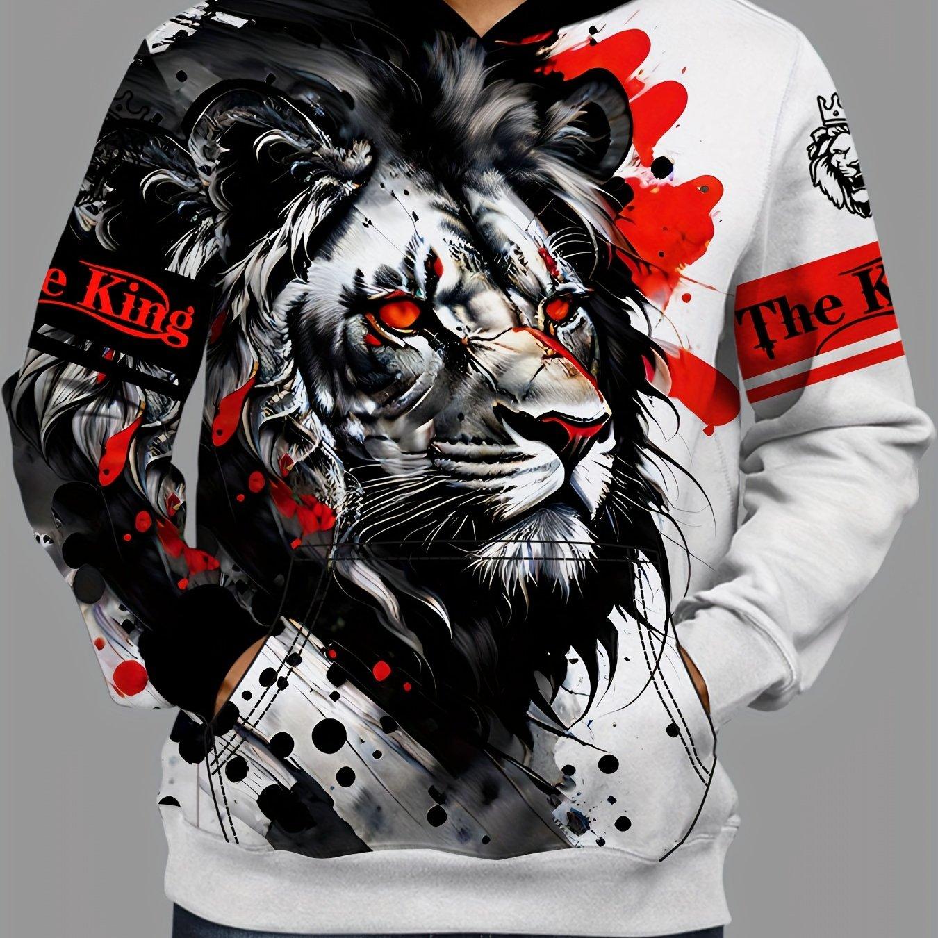 

Зручна чоловіча толстовка з 3D-принтом із зображенням лева — модний пуловер із капюшоном і кишенею «кенгуру» — ідеальний варіант для осінньої моди 6XL