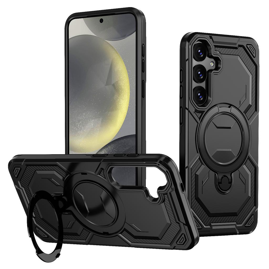 For Samsung Galaxy S24+ Magnetic Case Ring Kickstand PC + TPU Hybrid Phone Cover