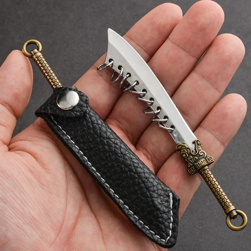 NEW Mini Stainless Steel EDC Knife Portable Outdoor Camping Unboxing Keychain Knife with Leather Case Holiday Gift