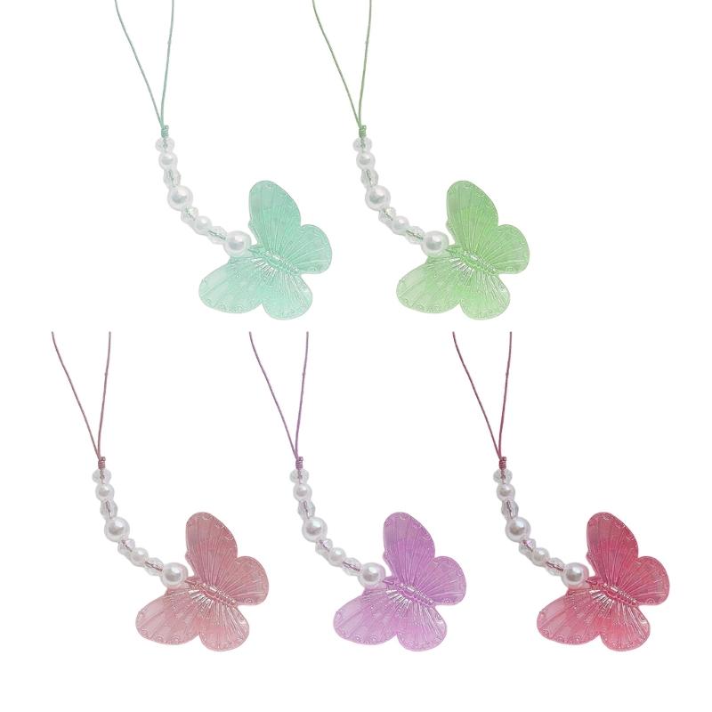 Y2k Girl Heart Butterflies Tassels Pendant Crystal Acrylic Bead Keychain Sweet Car Bag Accessory Phone Shell Pendant