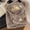 Korean Version of Warm Ear Protection Hat In Autumn and Winter Riding Cold Wave Cute Thick Plush Bear Hat Scarf Integrated Women