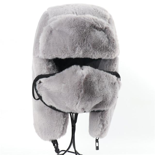 Warm Pink Ski Earflaps Mask Soviet Hat 
