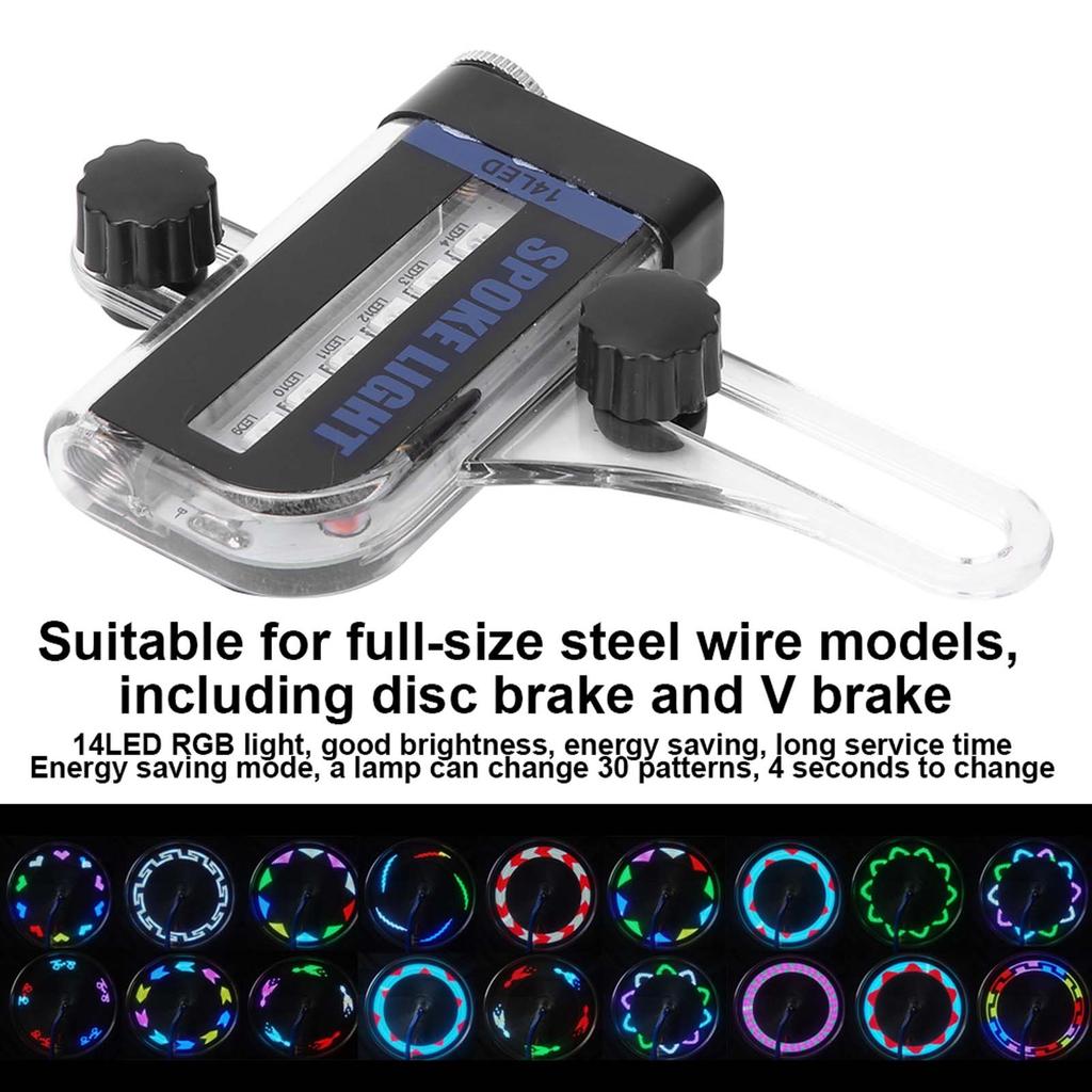 Bike Dual Side 14LED RGB Spoke Light Wire Lamp Accessory for Mountain Bicycle